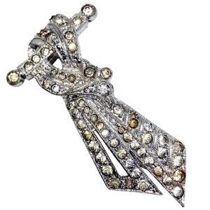 Art Deco Rhinestone Bow Dress Clip Silver Tone 1920s Antique Evening Accessory